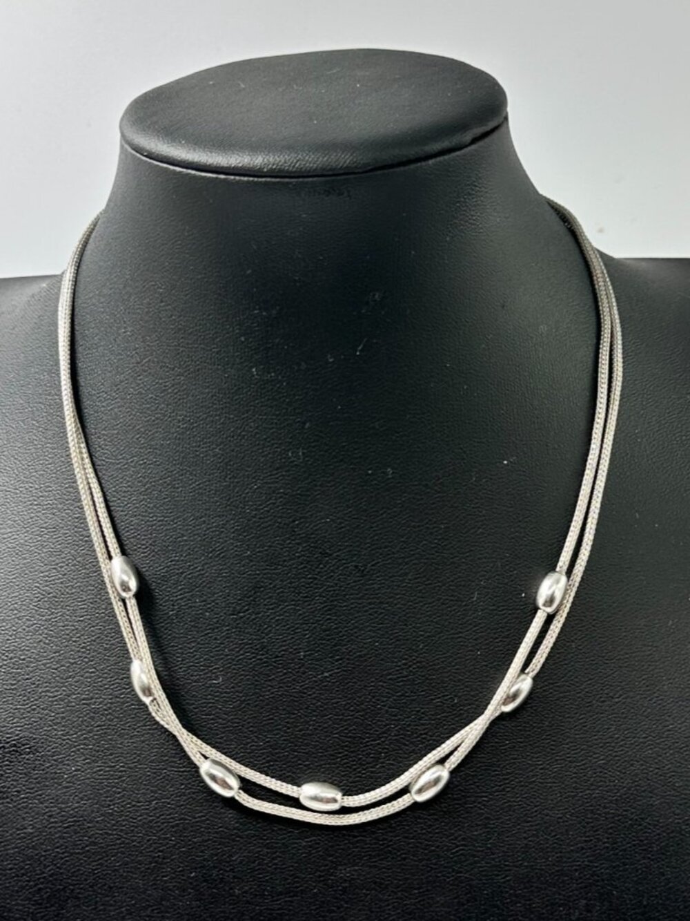 Dyadema Sterling Silver Necklace Double Strand Beaded Wheat Chain 14.5"